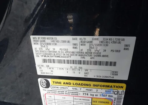 2021 Ford Expedition Xlt Max from USA, damaged, VIN 1FMJK1HT8MEA43377